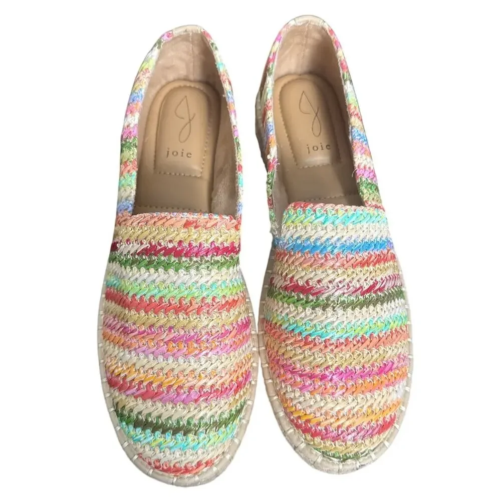 New Joie Cara Multicolored Striped Raffia Slip On Espadrilles Size 8M‎